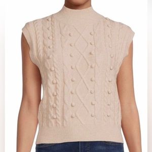 Debut Textured Cable Knit Beige Pom Pom Sweater size Juniors Large